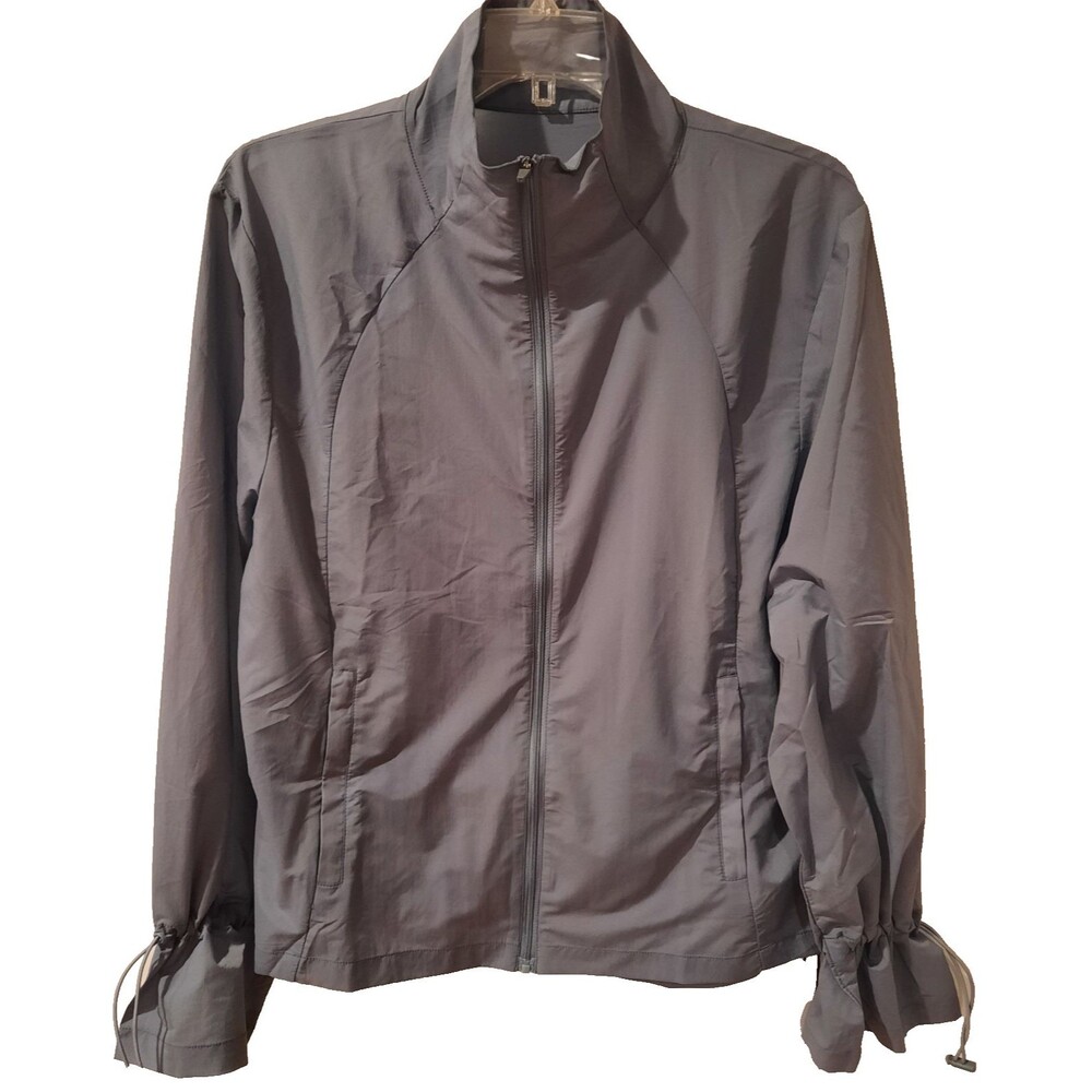 NWT ZYIA Active Windbreaker Jacket Full Zip Drawstring Gray Women’s Medium